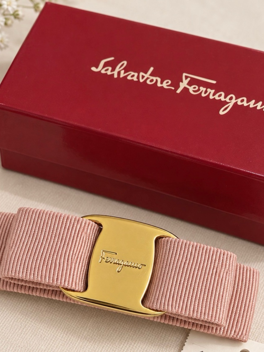 Salvatore Ferragamo Blush Pink Vara Bow Barrette Clip New in Box